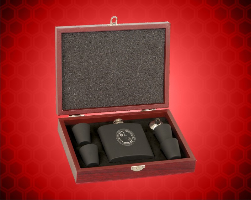 6 oz. Matte Black Stainless Steel Flask with Wooden Presentation Box