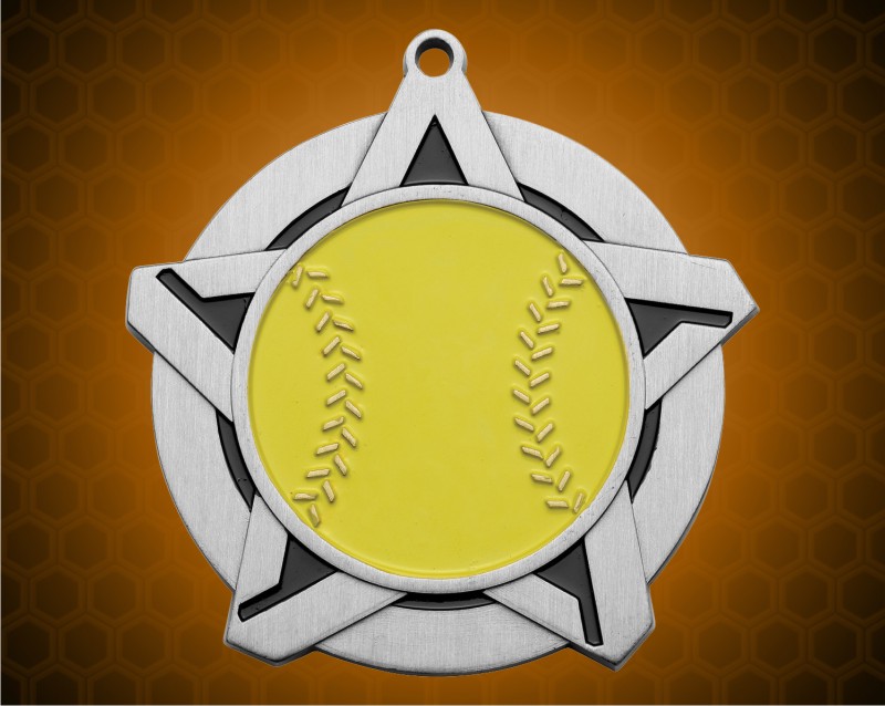2 1/4 inch Silver Softball Super Star Medal