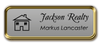 Gold Metal Framed Nametag with Smooth Silver and Black
