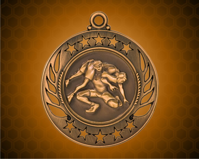 2 1/4 inch Bronze Wrestling Galaxy Medal