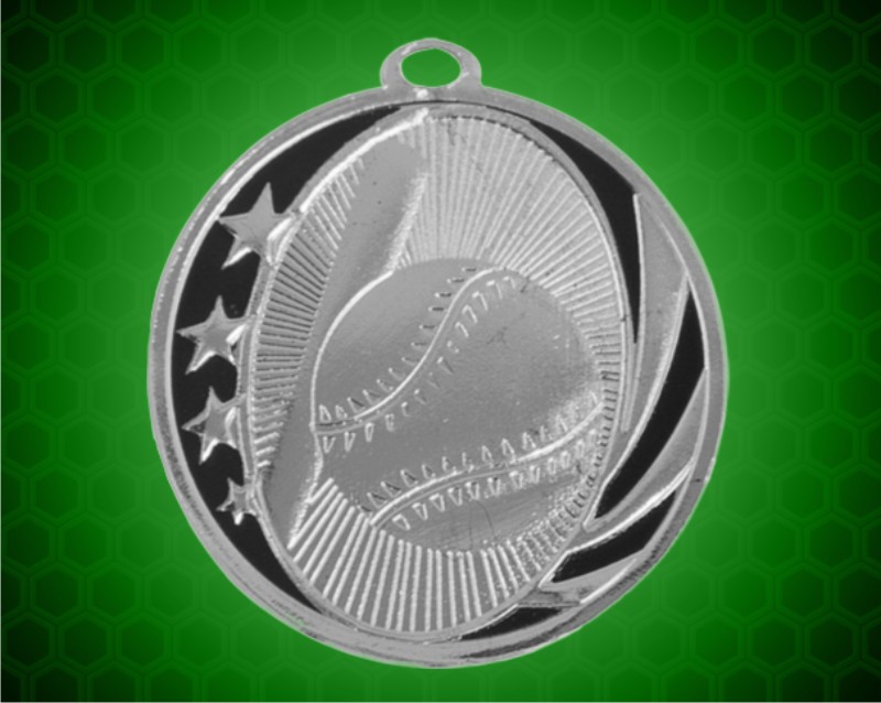 2 inch Silver Baseball Laserable MidNite Star Medal