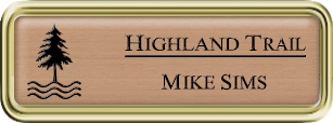 Framed Name Tag: Gold Plastic (rounded corners) - Brushed Copper and Black Plastic Insert with Epoxy