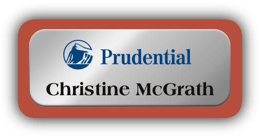 Metal Name Tag: Shiny Silver Metal Name Tag with a Canyon Plastic Border