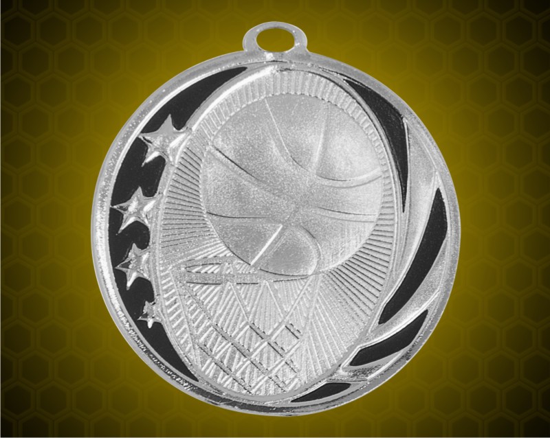 2 inch Silver Basketball Laserable MidNite Star Medal