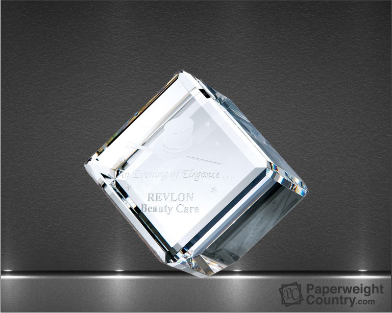 2 3/4 x 2 3/4 x 2 3/4 Inch Beveled Optic Crystal Diamond Cube Paperweight