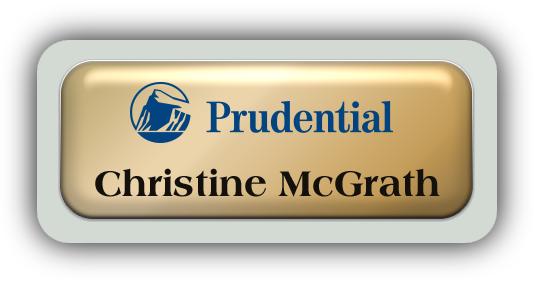 Metal Name Tag: Shiny Gold Metal Name Tag with a Pearl Grey Plastic Border and Epoxy