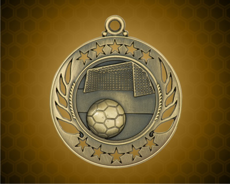 2 1/4 inch Gold Soccer Galaxy Medal