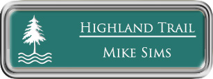 Framed Name Tag: Silver Plastic (rounded corners) - Celadon Green and White Plastic Insert