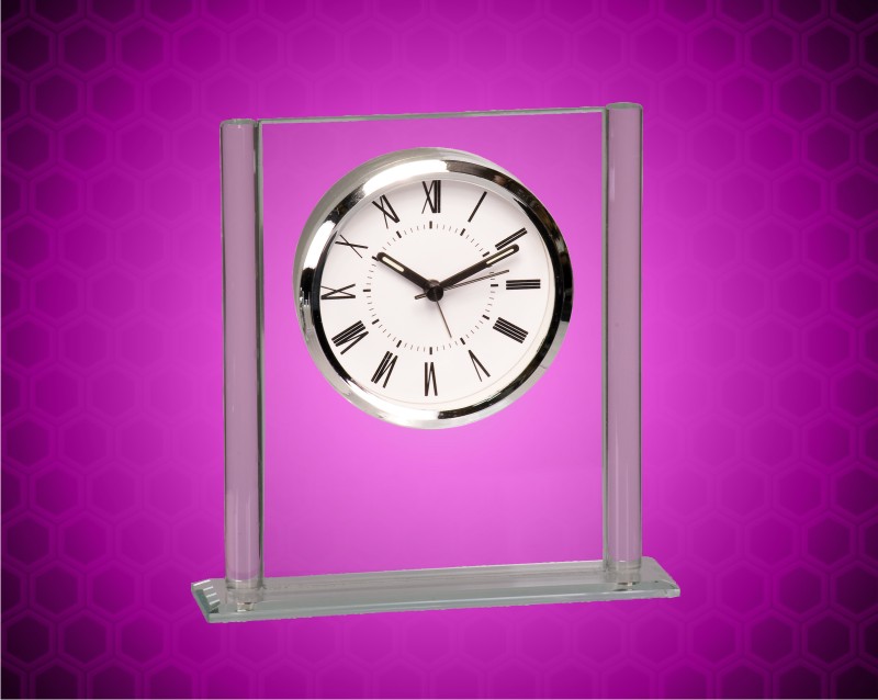 6 1/4 inch Square Glass Clock with Glass Base