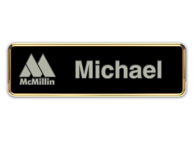 Gold Metal Framed Nametag with Black and Silver