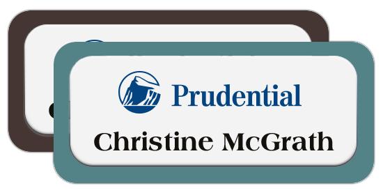 White Metal Name Tags with Plastic Borders