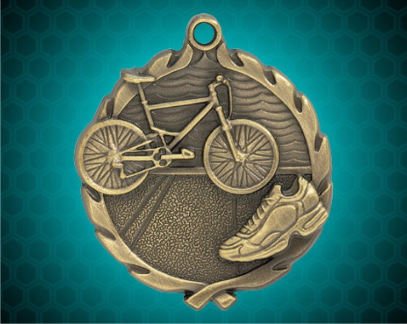 1 3/4 inch Gold Triathlon Wreath Medal
