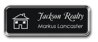 Silver Metal Framed Nametag with Black and White