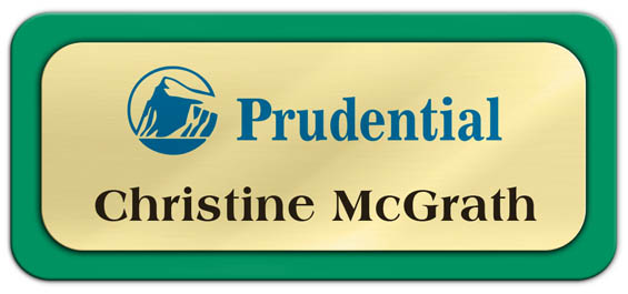 Metal Name Tag: Shiny Gold Metal Name Tag with a Bright Green Plastic Border