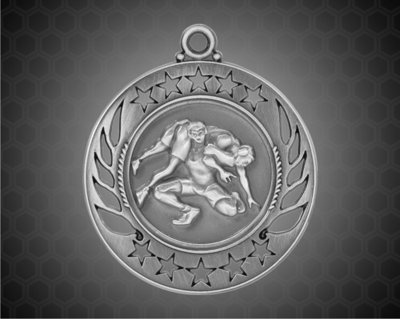 2 1/4 inch Silver Wrestling Galaxy Medal