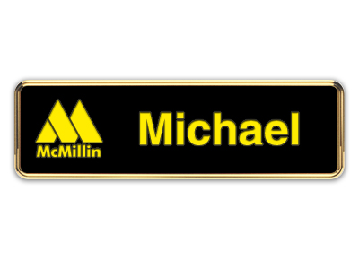 Gold Metal Framed Nametag with Black and Yellow