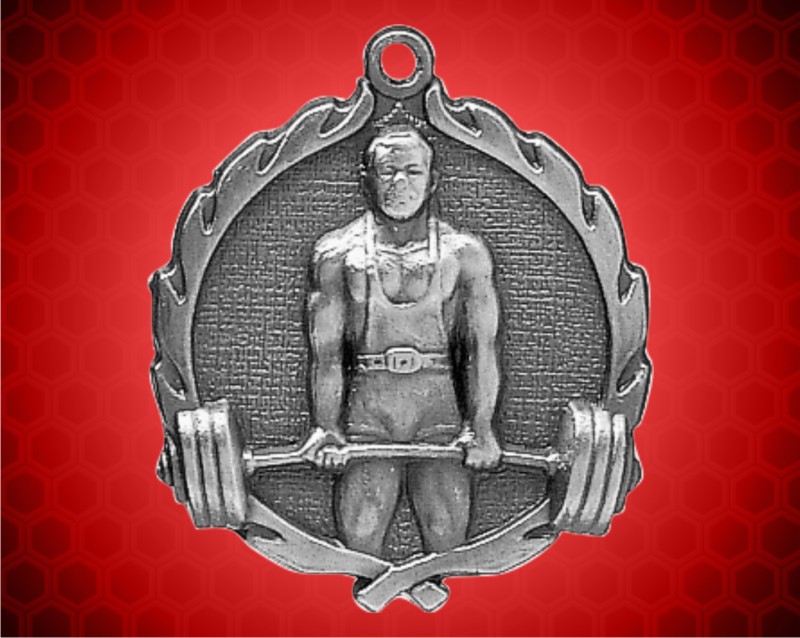 1 3/4 inch Silver Weightlifting Wreath Medal