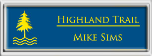 Framed Name Tag: Silver Plastic (squared corners) - Sky Blue and Yellow Plastic Insert