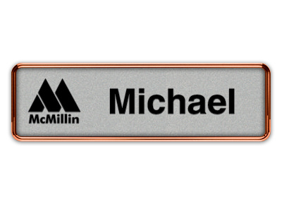 Rose Gold Metal Framed Nametag with Smooth Silver and Black