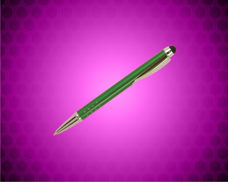 Green with Silver Trim Laserable Pen with Stylus