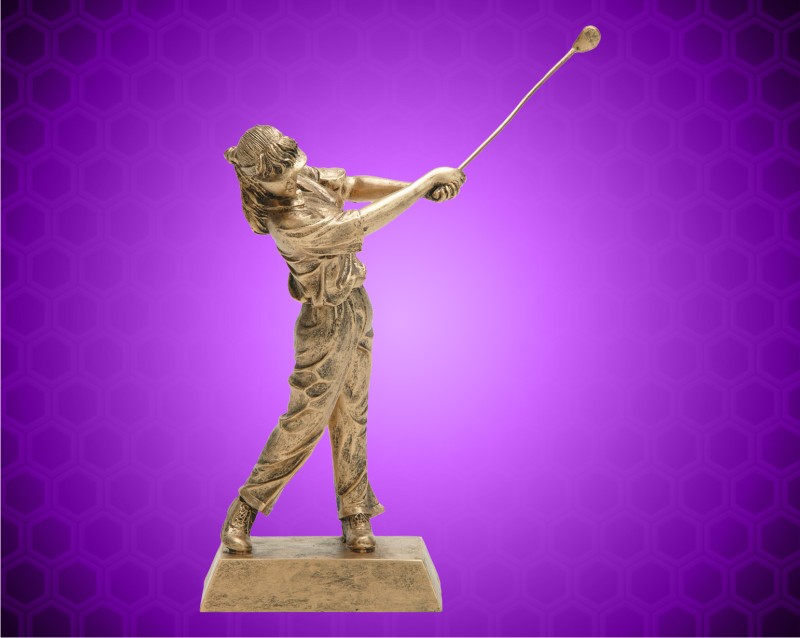 10 1/2" Gold Female Golfer Resin