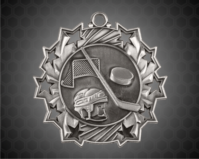 2 1/4 Inch Silver Hockey Ten Star Medals