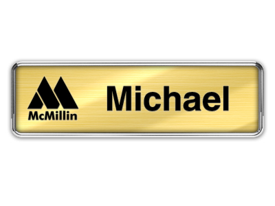 Silver Metal Framed Nametag with Shiny Gold and Black