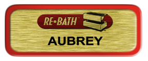 Metal Name Tag: Brushed Gold with Red Metal Border