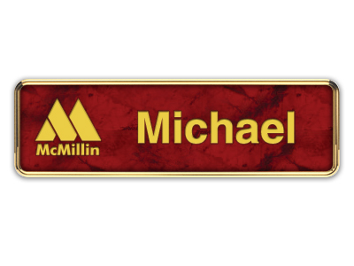 Gold Metal Framed Nametag with Port Wine and Gold