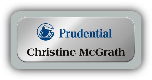 Metal Name Tag: Shiny Silver Metal Name Tag with a Silver Plastic Border