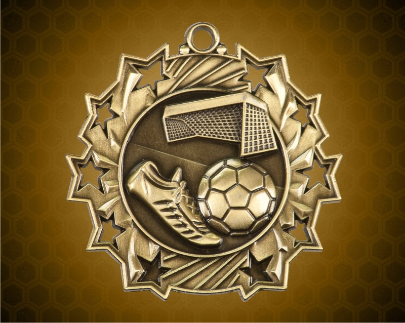 2 1/4 Inch Gold Soccer Ten Star Medals