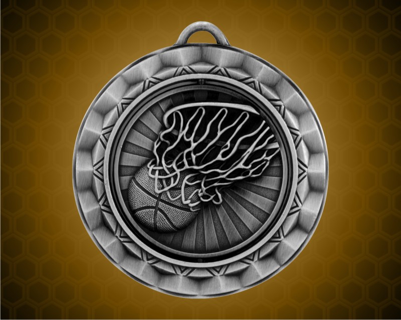 2 5/16 inch Silver Basketball Spinner Medal