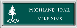 Framed Name Tag: Silver Plastic (squared corners) - Evergreen and White Plastic Insert