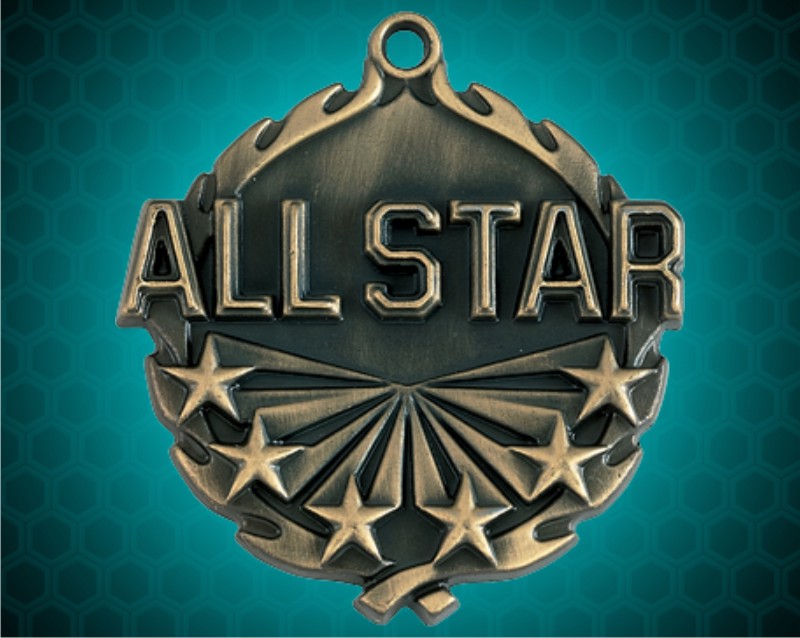 1 3/4 inch Gold All Star Wreath Medal