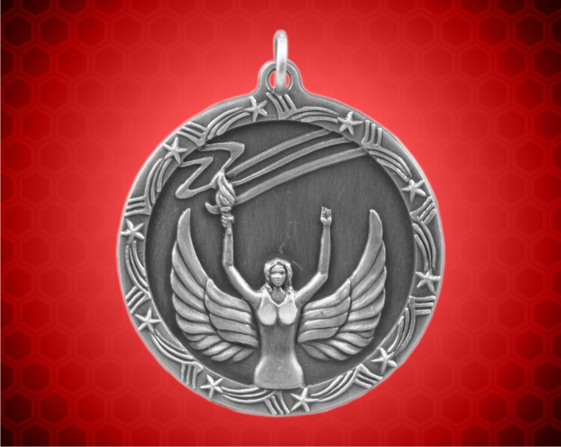 1 3/4 inch Silver Victory Shooting Star Medal