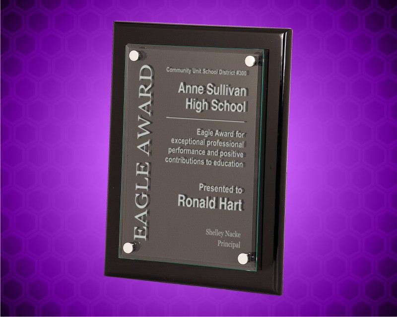 9 x 12 inch Black Piano Finish Floating Glass Plaque