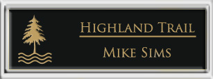 Framed Name Tag: Silver Plastic (squared corners) - Black and Gold Plastic Insert