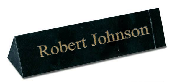 Black Marble Triangle Desk Plate - Gold Engraving