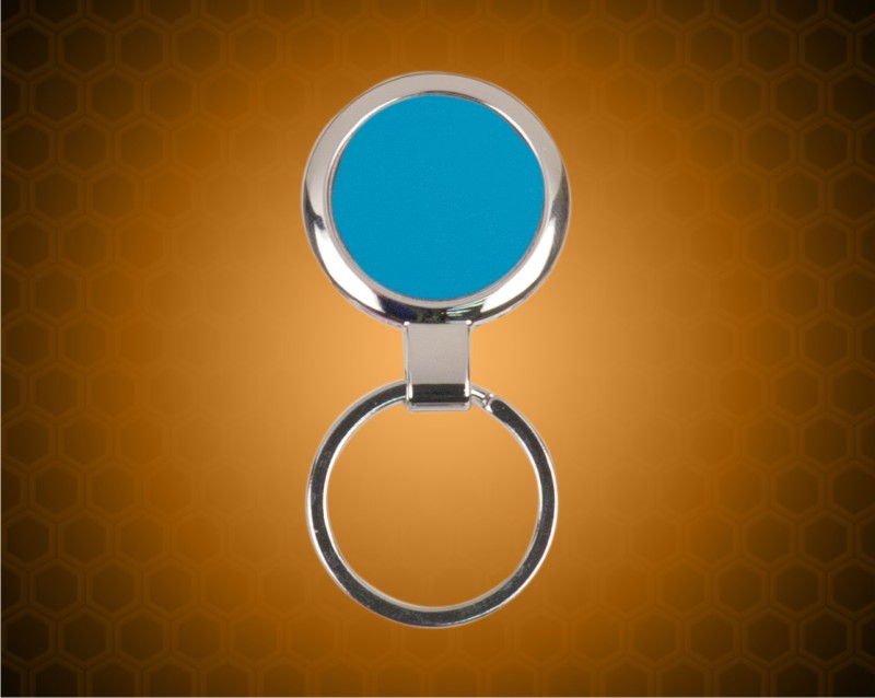 3 inch Blue Laserable Round Keychain