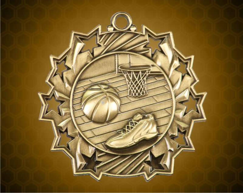 2 1/4 Inch Gold Basketball Ten Star Medals