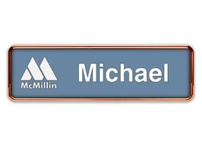 Rose Gold Metal Framed Nametag with China Blue and White