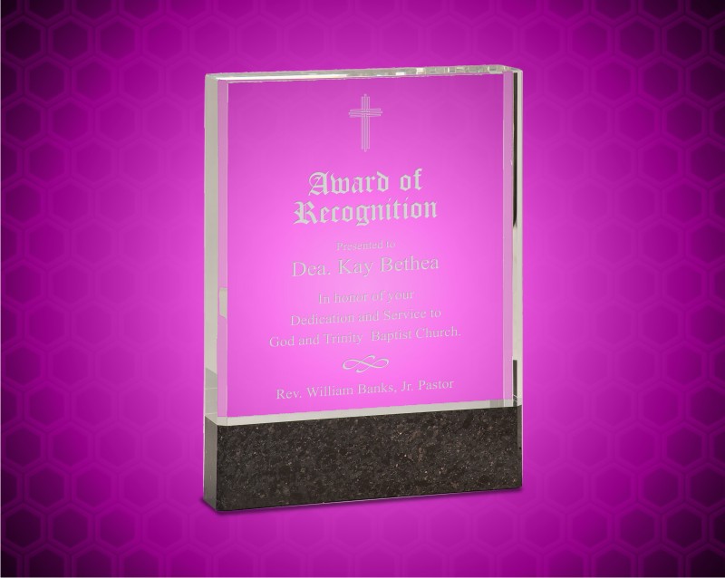 6 x 8 Inch Clear Fusion Crystal Award With Genuine Black Marble Base