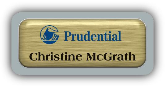 Metal Name Tag: Brushed Gold Metal Name Tag with a Grey Plastic Border and Epoxy