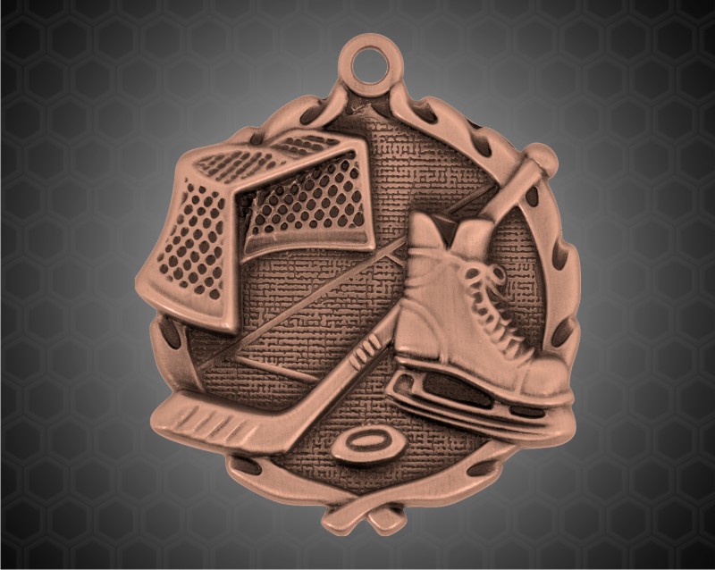1 3/4 inch Bronze Hockey Wreath Medal