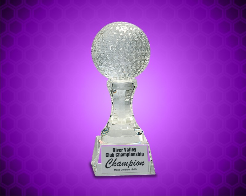 7 3/4 inch Crystal Golf Ball on Clear Pedestal Base