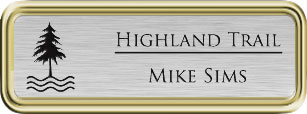 Framed Name Tag: Gold Plastic (rounded corners) - Brushed Aluminum and Black Plastic Insert