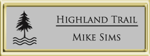 Framed Name Tag: Gold Plastic (squared corners) - Smooth Silver and Black Plastic Insert