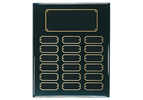 10 1/2 x 13" Black Piano Perp Plaque, - Black header plate, 18 black plates