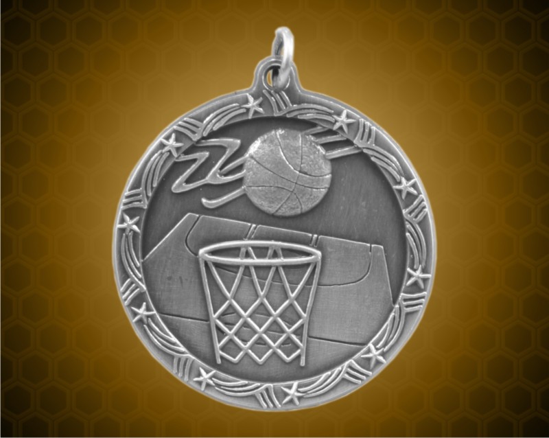 1 3/4 inch Silver Basketball Shooting Star Medal