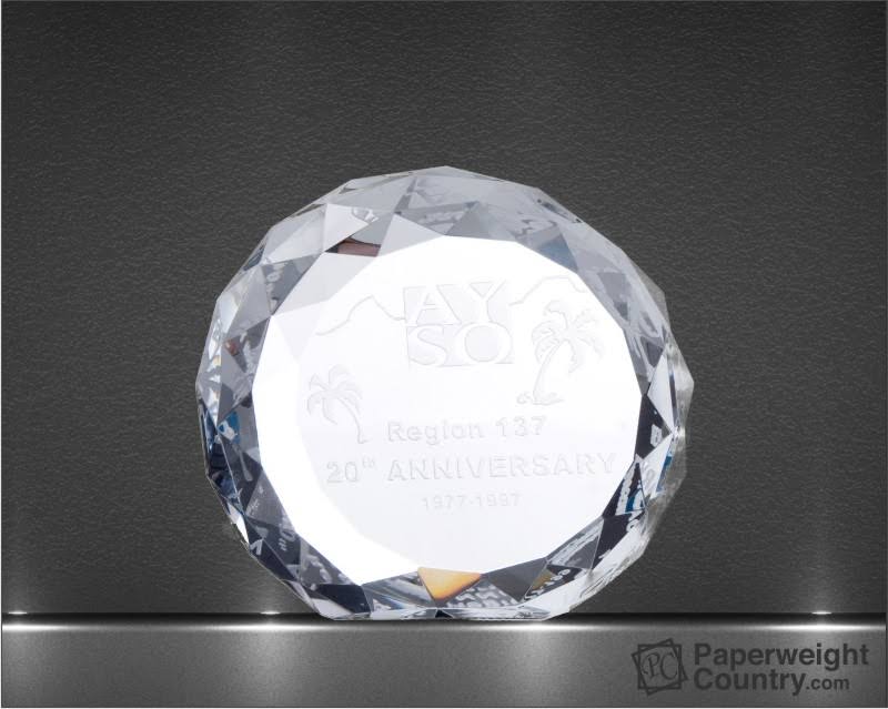 5 5/8 x 5 7/8 x 1 9/16 Inch Optic Crystal Gem-Cut Circle Paperweight